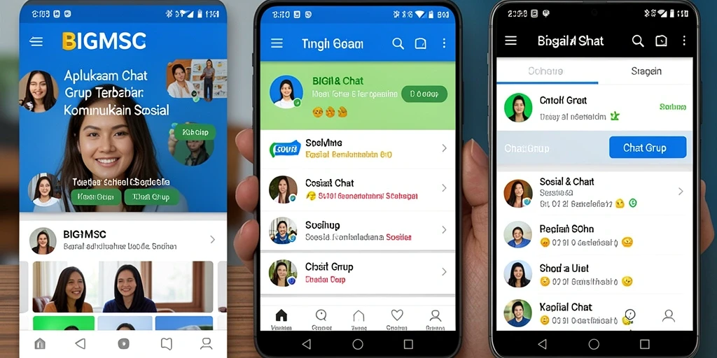 Tampilan antarmuka aplikasi Chat Grup BIGMSG dengan berbagai fitur menarik.