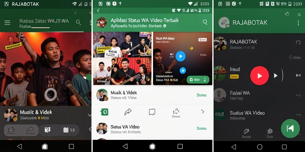 Tampilan antarmuka RAJABOTAK dengan pilihan video menarik untuk Status WA.