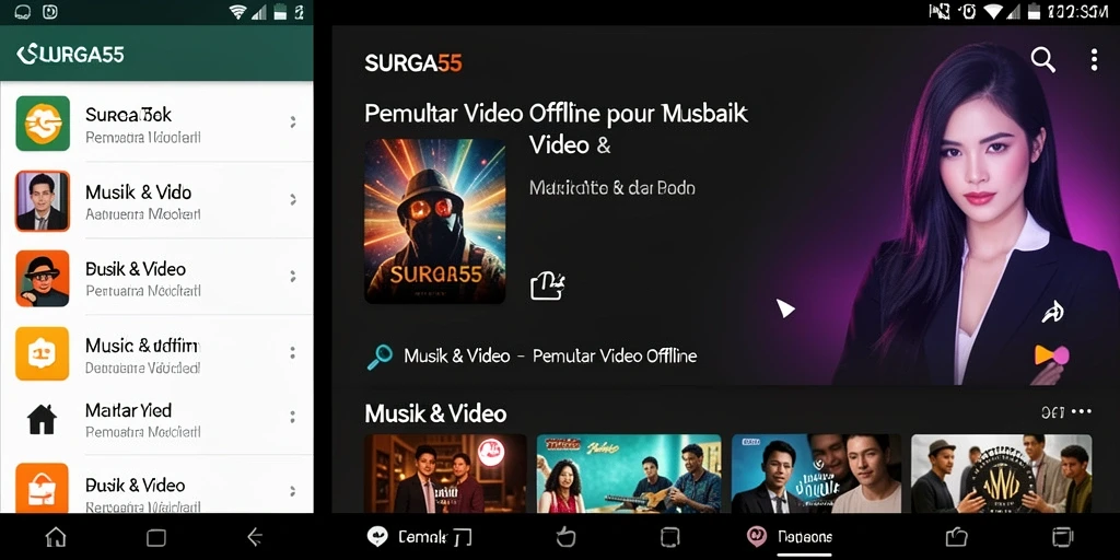 Tampilan antarmuka SURGA55 saat memutar video offline.
