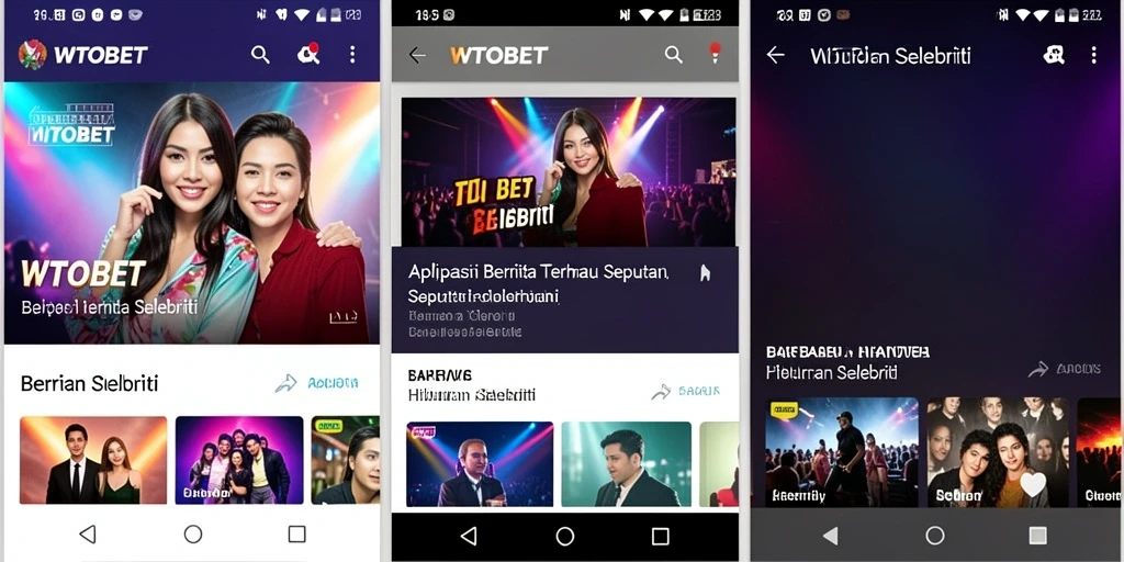 Antarmuka aplikasi WTOBET yang menampilkan berita selebriti terkini.